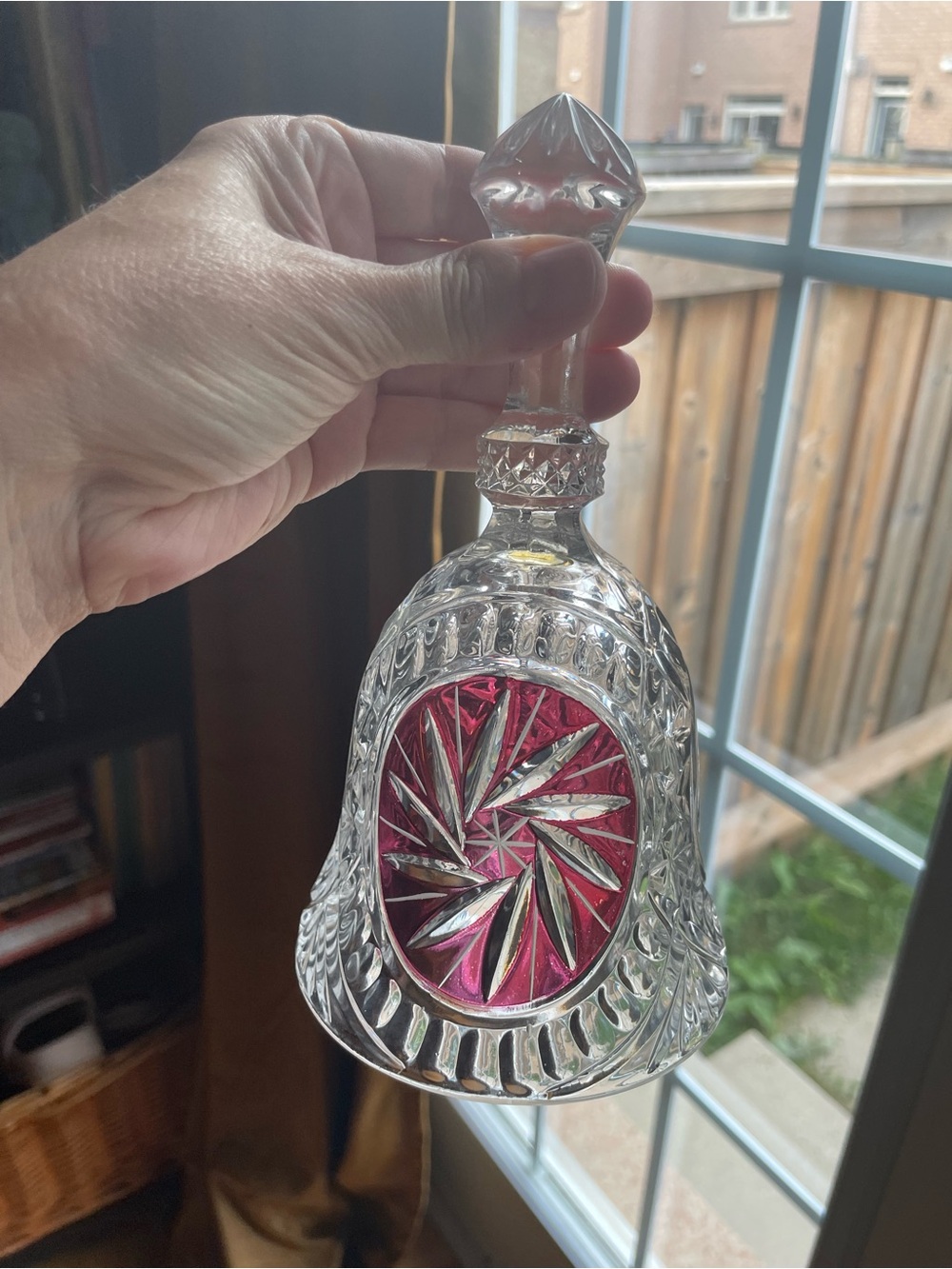 Cut Crystal Bell with Pink Accent
